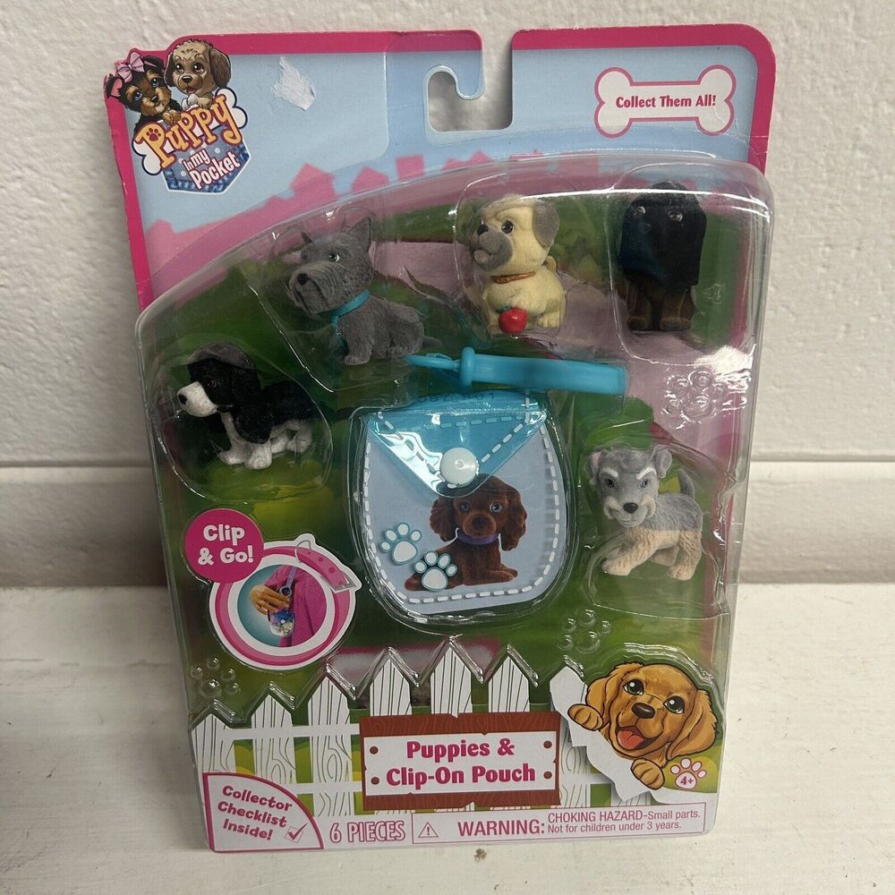 2017 Series Puppy In My Pocket Pets Clip On Pouch 5 Dogs Puppies New